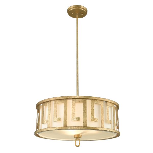 Lampa wisząca ze złotymi wzorami na kloszu do sypialni