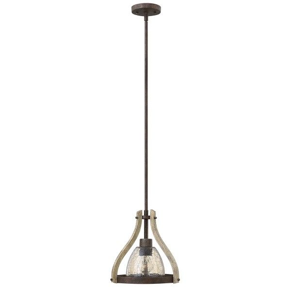 Metalowo drewniana lampa ze szklanym kloszem