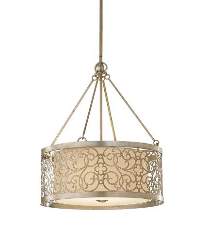 lampa wisząca z metalowym i materiałowym kloszem