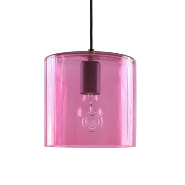 szklana lampa wisząca różowa do sypialni