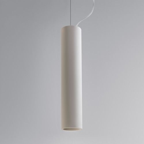 lampa wisząca biała tuba na stalowej lince do sypialni