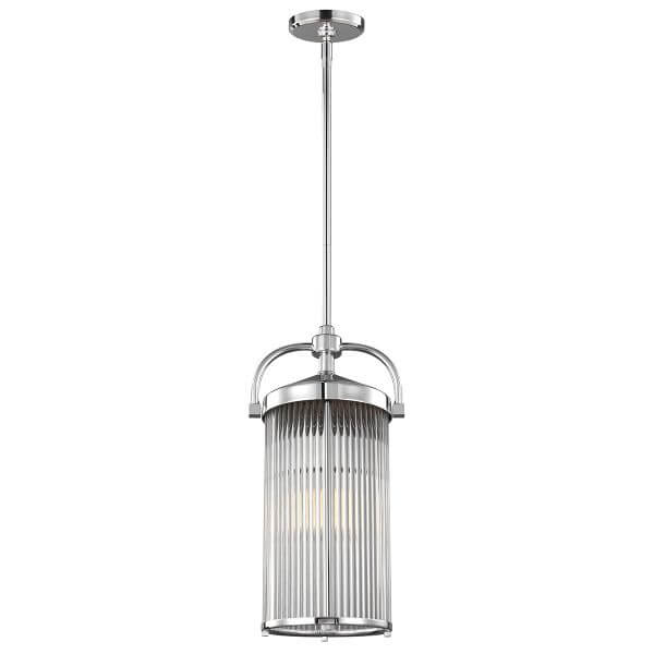 Lampa wisząca ze srebrnym wykończeniem i szklanym kloszem