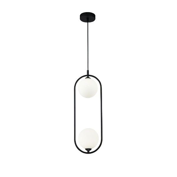Czarna lampa wisząca dwa szklane klosze