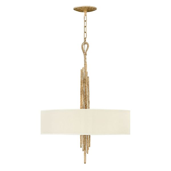 Lampa ze złota podstawą i beżowym abażurem do salonu