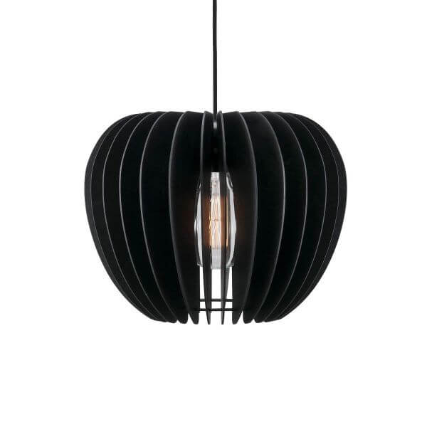 Wisząca drewniana lampa z czarnym kloszem