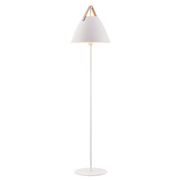 Biała lampa podłogowa ze stożkowym kloszem