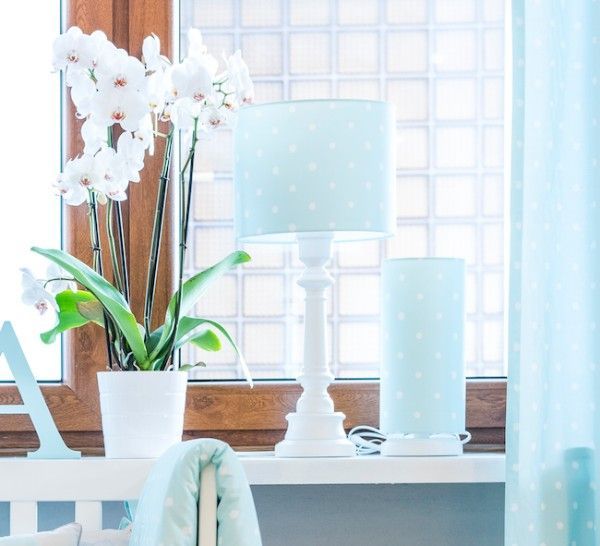 Pastelowa lampka nocna Lovely Dots Mint - bawełniany abażur