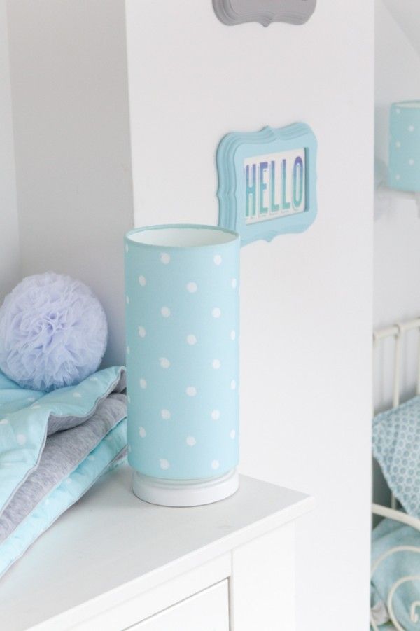 Pastelowa lampka nocna Lovely Dots Mint - bawełniany abażur