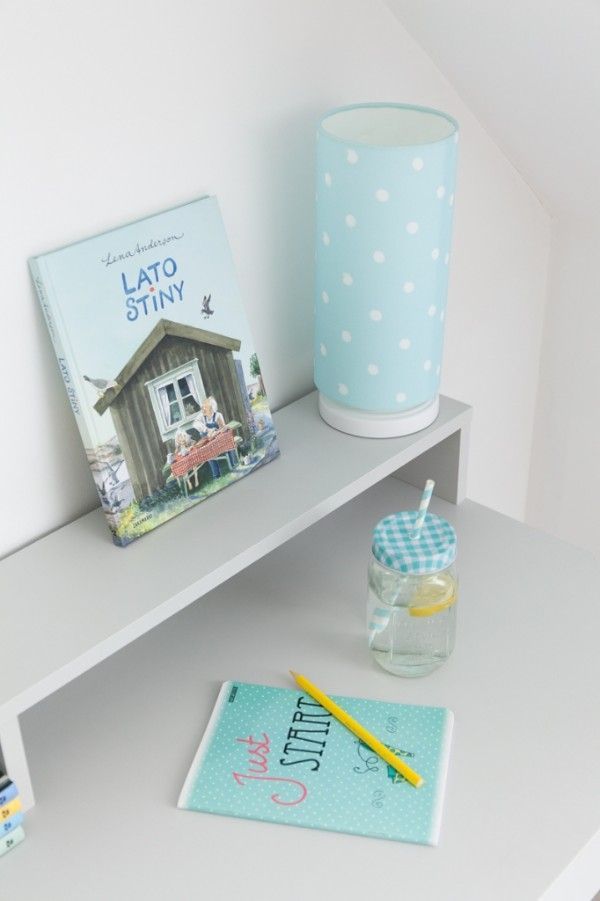 Pastelowa lampka nocna Lovely Dots Mint - bawełniany abażur