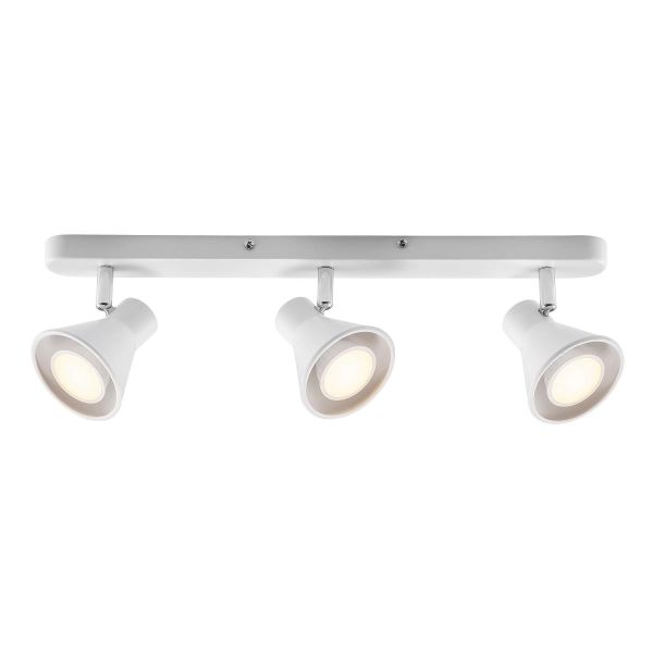 lampa sufitowa biała z trzema reflektorkami do holu