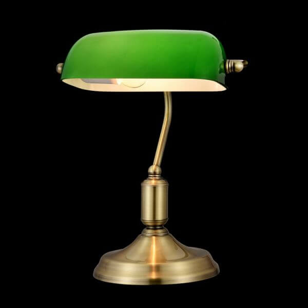 Stylowa lampa biurkowa Kiwi - Maytoni - zielony klosz, złota podstawa