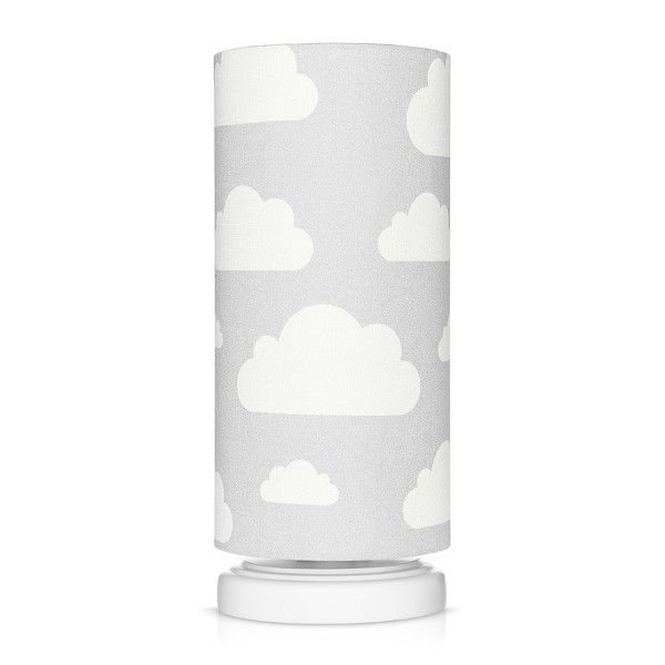 Szara lampka nocna Chmurki Grey - abażur w białe chmurki