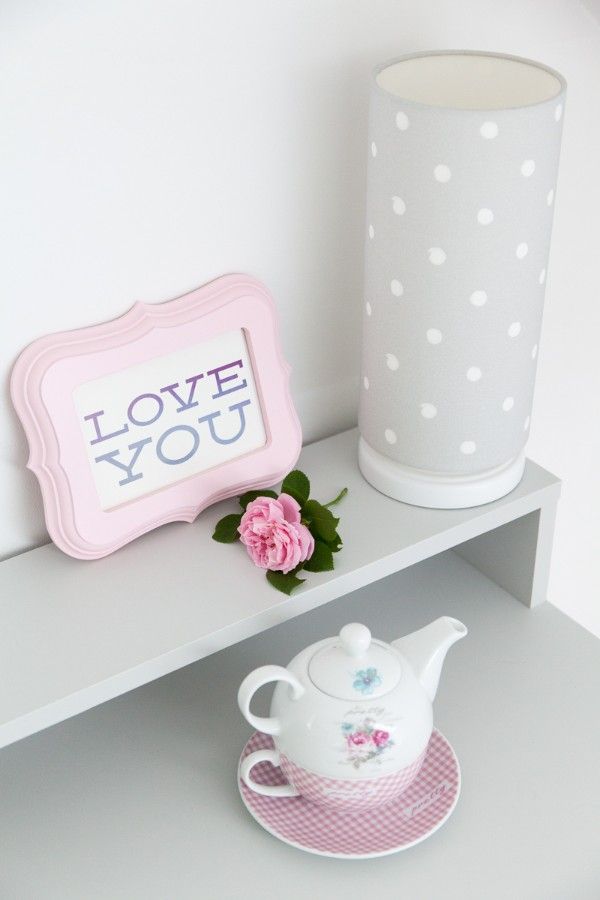 Szara lampka nocna Lovely Dots Grey - abażur w białe kropki