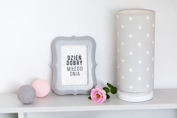 Szara lampka nocna Lovely Dots Grey - abażur w białe kropki