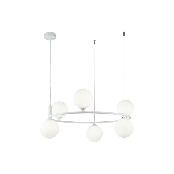 Biała lampa ze szklanymi kulami do sypialni