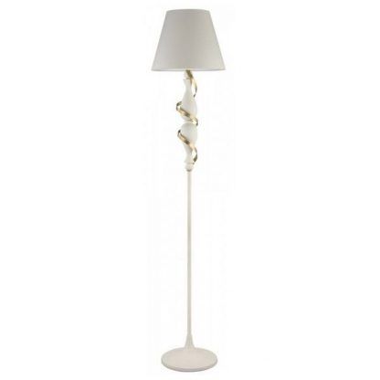 podłogowa lampa ze złotym zdobieniem - biała nowoczesna