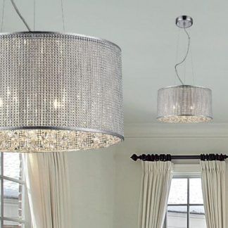 srebrne lampy wiszące do salonu - kryształki