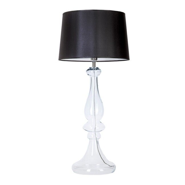 szklana lampa stołowa z czarnym abażurem do salonu