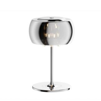 szklana lampa stołowa ze srebrną podstawa crystal