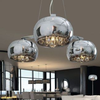 szklane lampy crystal srebrne na linkach stalowych do salonu