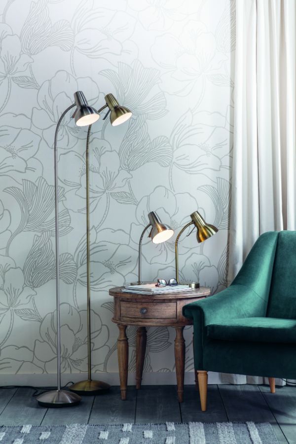 Srebrna lampa biurkowa Amalfi - giętkie ramię, port USB