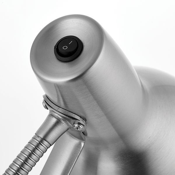 Srebrna lampa biurkowa Amalfi - giętkie ramię, port USB