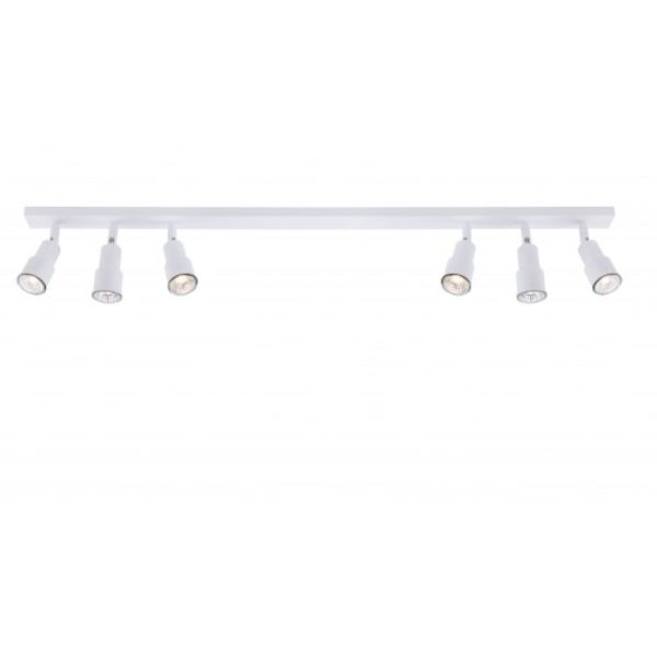 Podłużna lampa sufitowa Aspo - białe reflektory, 6 punktów