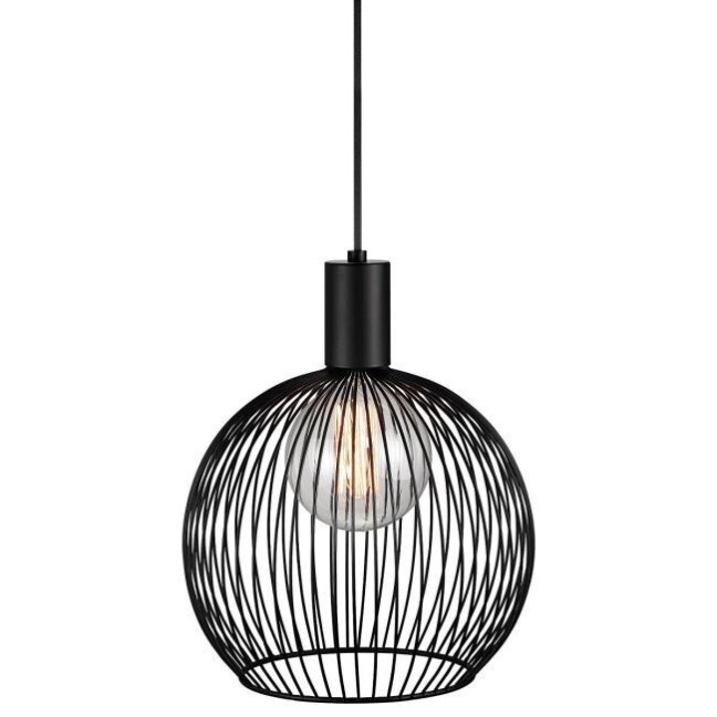 czarna lampa druciana koło skandynawska