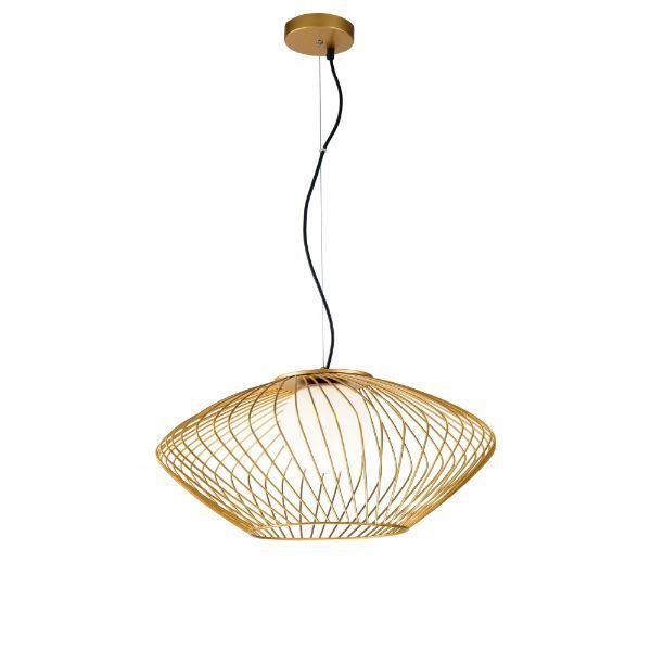 złota lampa wisząca ze szklaną kulą owalna