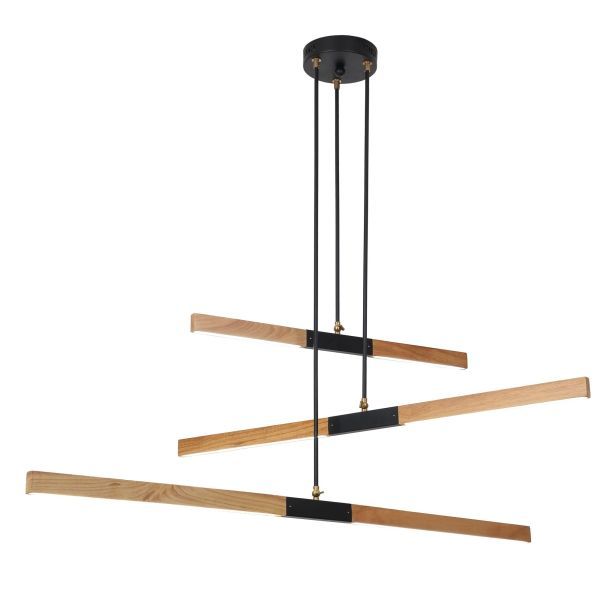 drewniana lampa wiszaca led nad stół do salonu