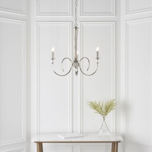 Srebrny żyrandol Fabia - Interiors - z kryształami - jadalnia