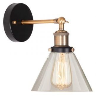 Kinkiet New York Loft No. 1 czarno-złoty ze szklanym kloszem, industrialna lampa ścienna z żarówką Edison, vintage oświetlenie do sypialni i restauracji