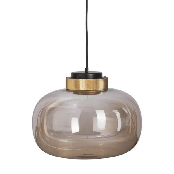 lampa wisząca z szarego szkła złote elementy