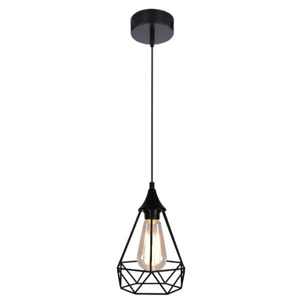 czarna lampa wisząca druciany klosz nowoczesna