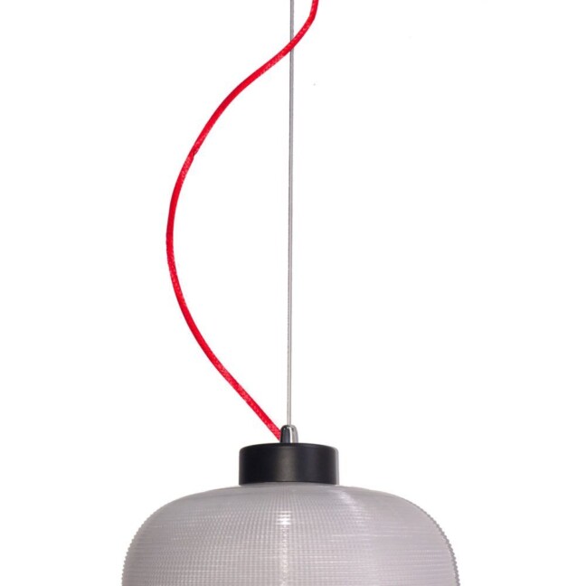 duża lampa wisząca szklany klosz czerwony przewód