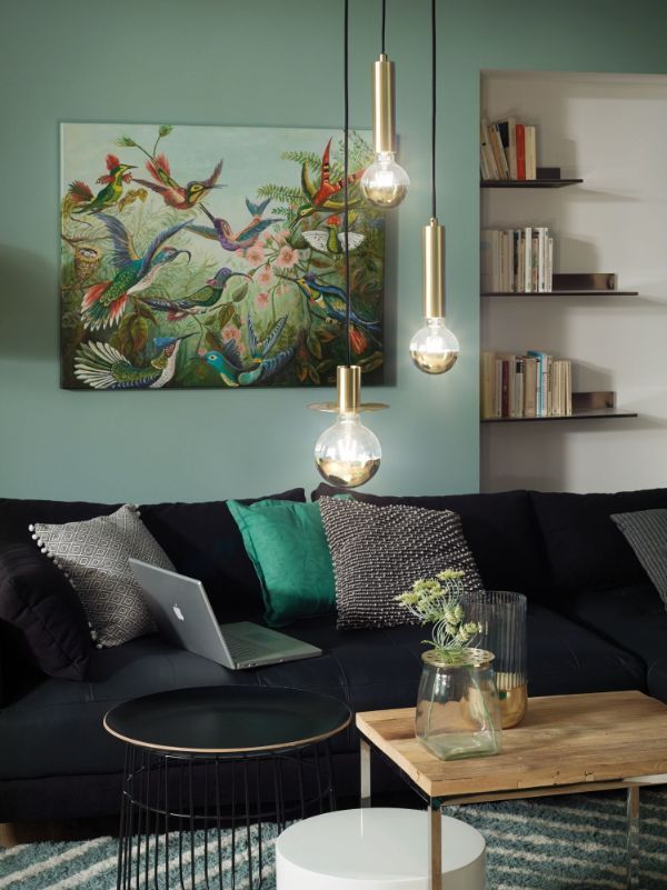 Lampa wisząca Kine - złota - wąska tuba do salonu i sypialni