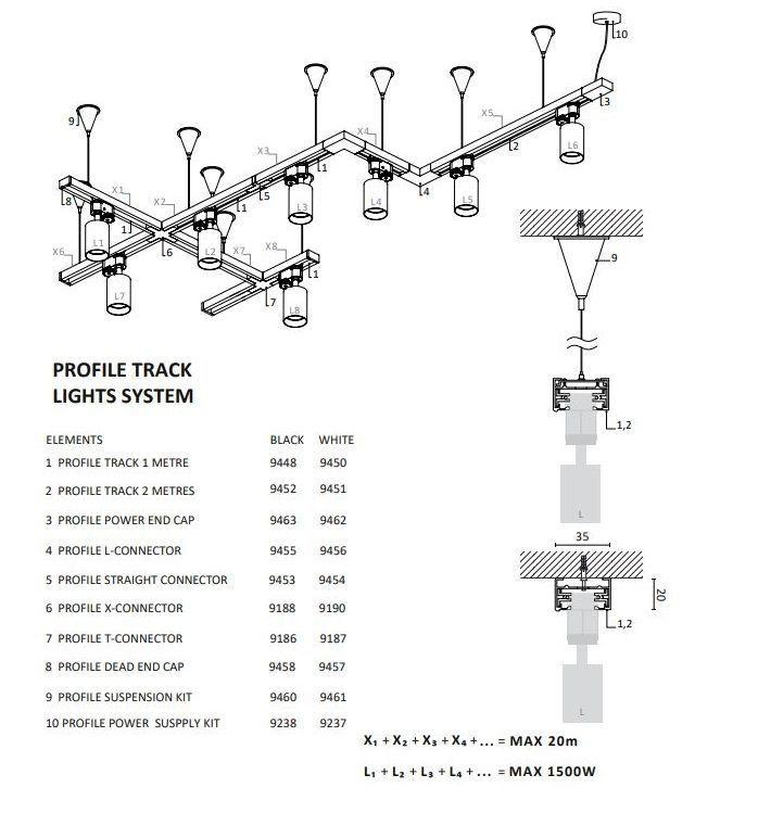 Łącznik prosty do szyny - profile straight connector - czarny