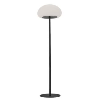 Tarasowa lampa stojąca Sponge IP65 z okrągłym kloszem na czarnej metalowej podstawie, wysokość 126 cm.