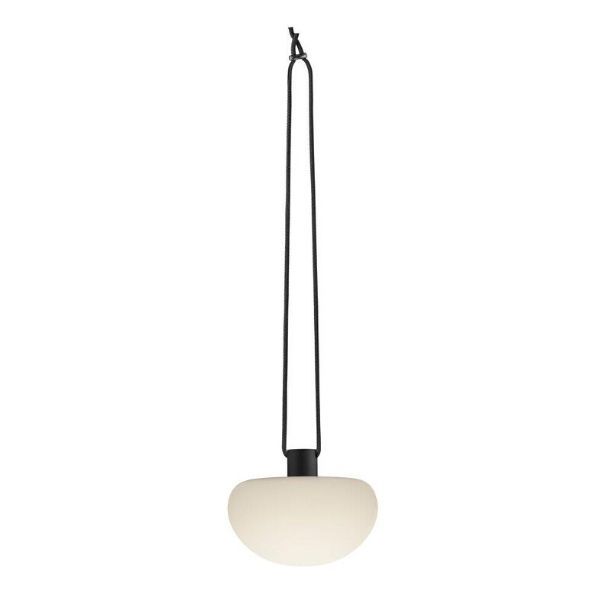Lampa wisząca zewnętrzna Sponge czarna z białym kulistym kloszem, nowoczesne oświetlenie ogrodowe LED na taras, balkon i pergolę, odporna na warunki atmosferyczne