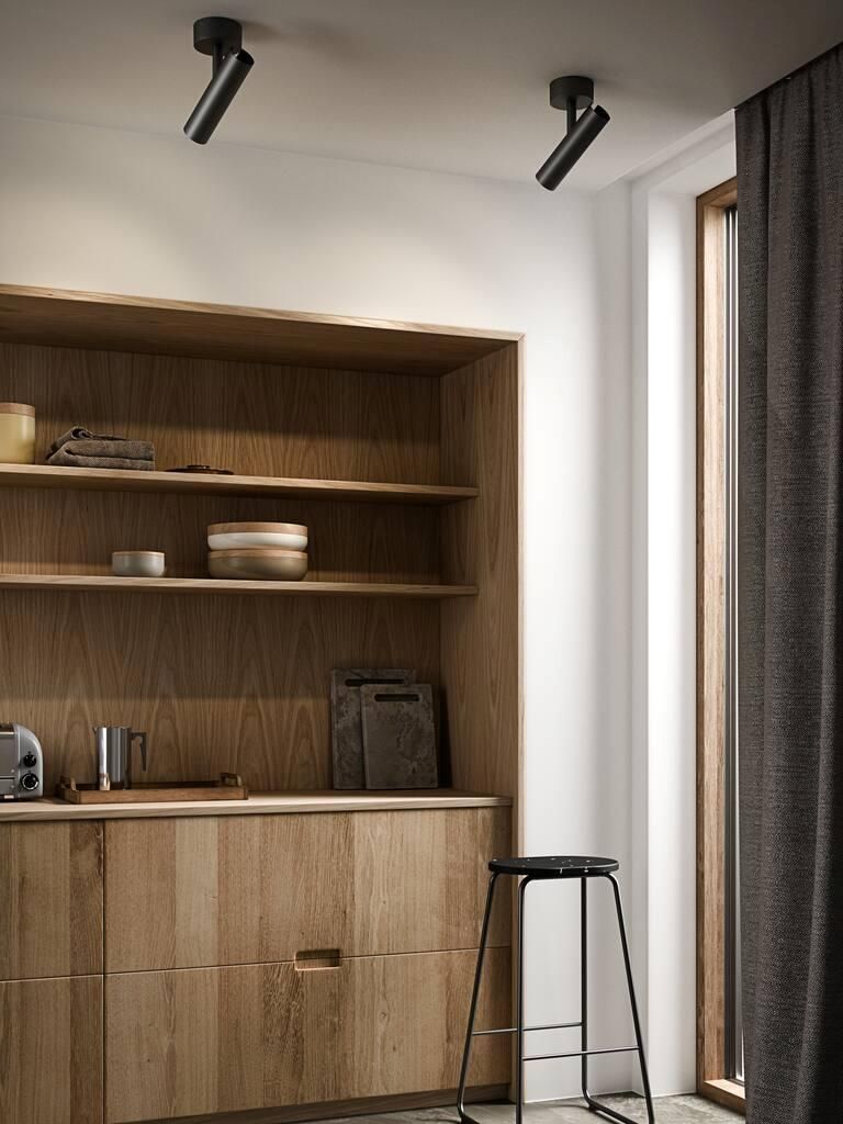 Czarny reflektor sufitowy Mib 6 do oświetlenia kuchni