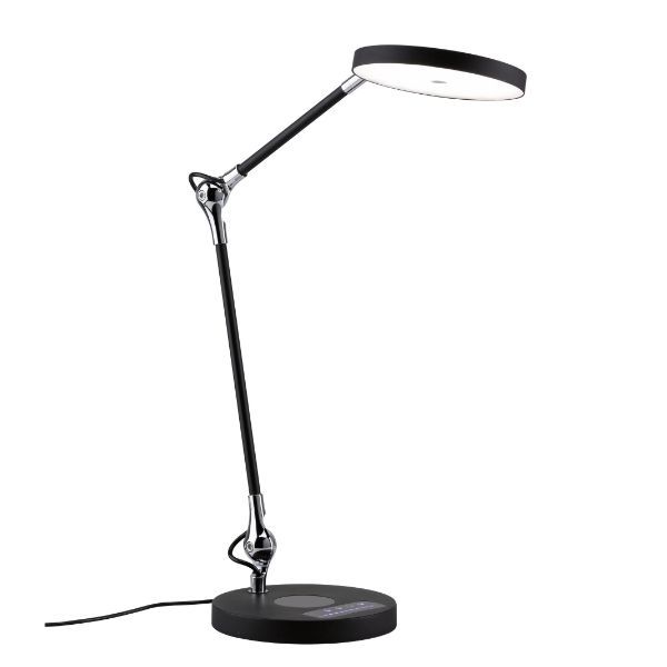 Czarna lampa biurkowa Numis - ładowanie telefonu