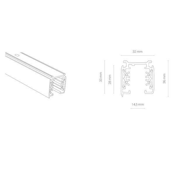 Czarna szyna CTLS - 2m, system 3-fazowy