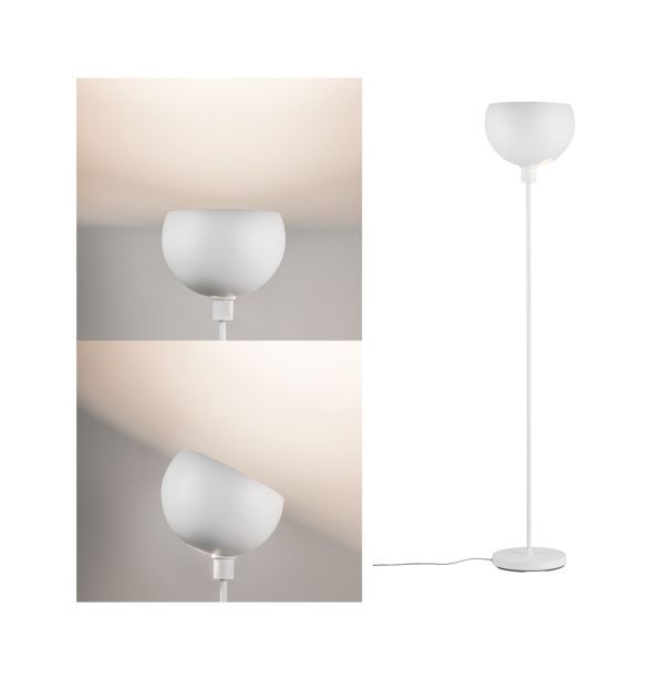 Lampa podłogowa Gambia - biała obok fotela