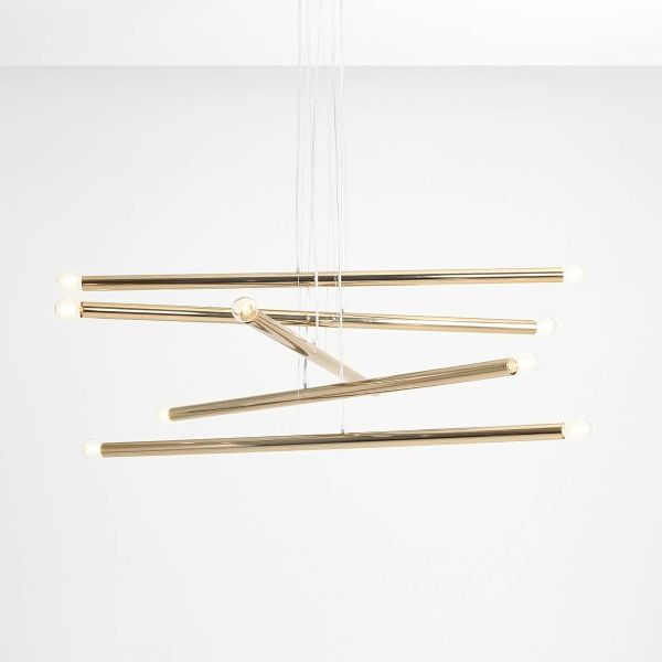 Żyrandol do salonu - złoty Tubo LED