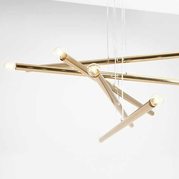 Żyrandol do salonu - złoty Tubo LED