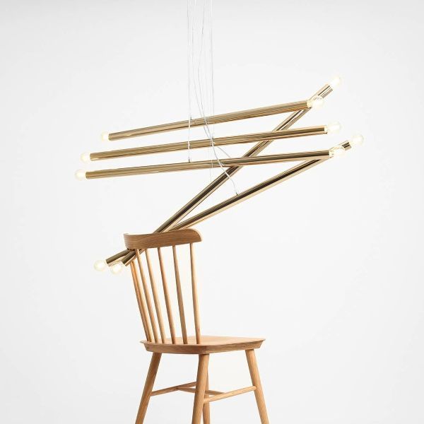 Żyrandol do salonu - złoty Tubo LED