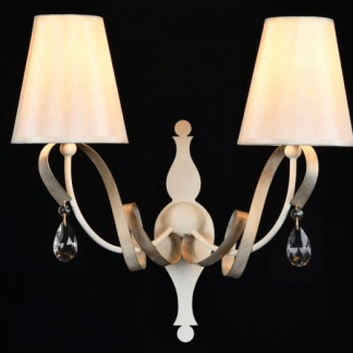 Kinkiet Hampton podwójny kremowy z abażurami i kryształkami,.