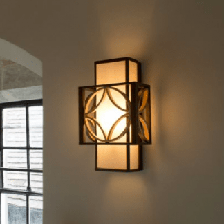 Kinkiet modern farmhouse, czarny z geometrycznym wzorem z mlecznym kloszem