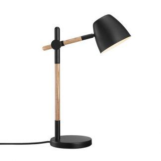 Lampka stołowa Theo - drewniane wykończenie, czarna - idealna do domowego biura