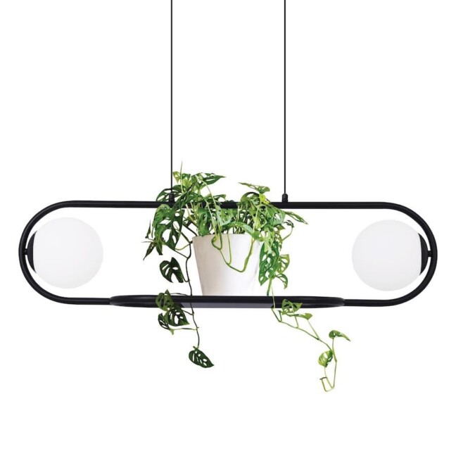 Czarna lampa wisząca Finestra - Kaja - z miejscem na doniczkę lub ozdobę